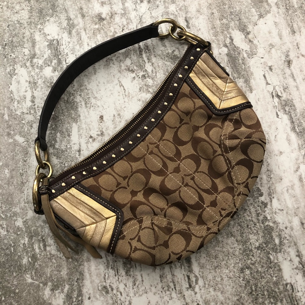 Coach Brown and Gold Shoulder Bag